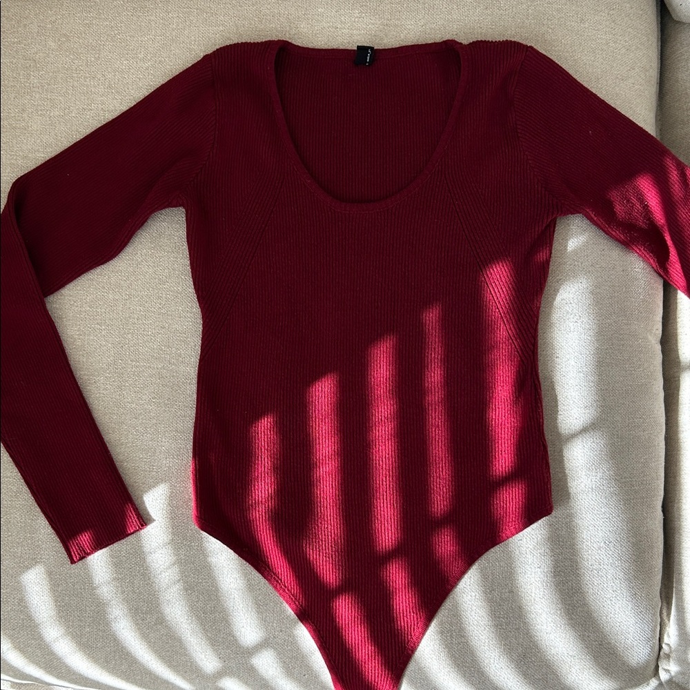 OOTDFash Burgundy Long Sleeve sweater like Bodysuit